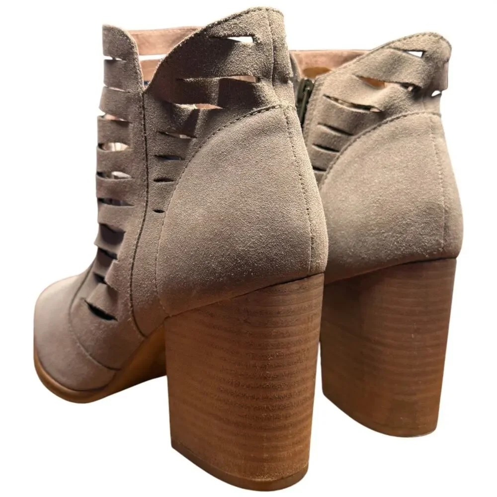 SEYCHELLES Let's Go Crazy Women 8.5 Taupe Suede Cutout Block Heel Ankle Boots
